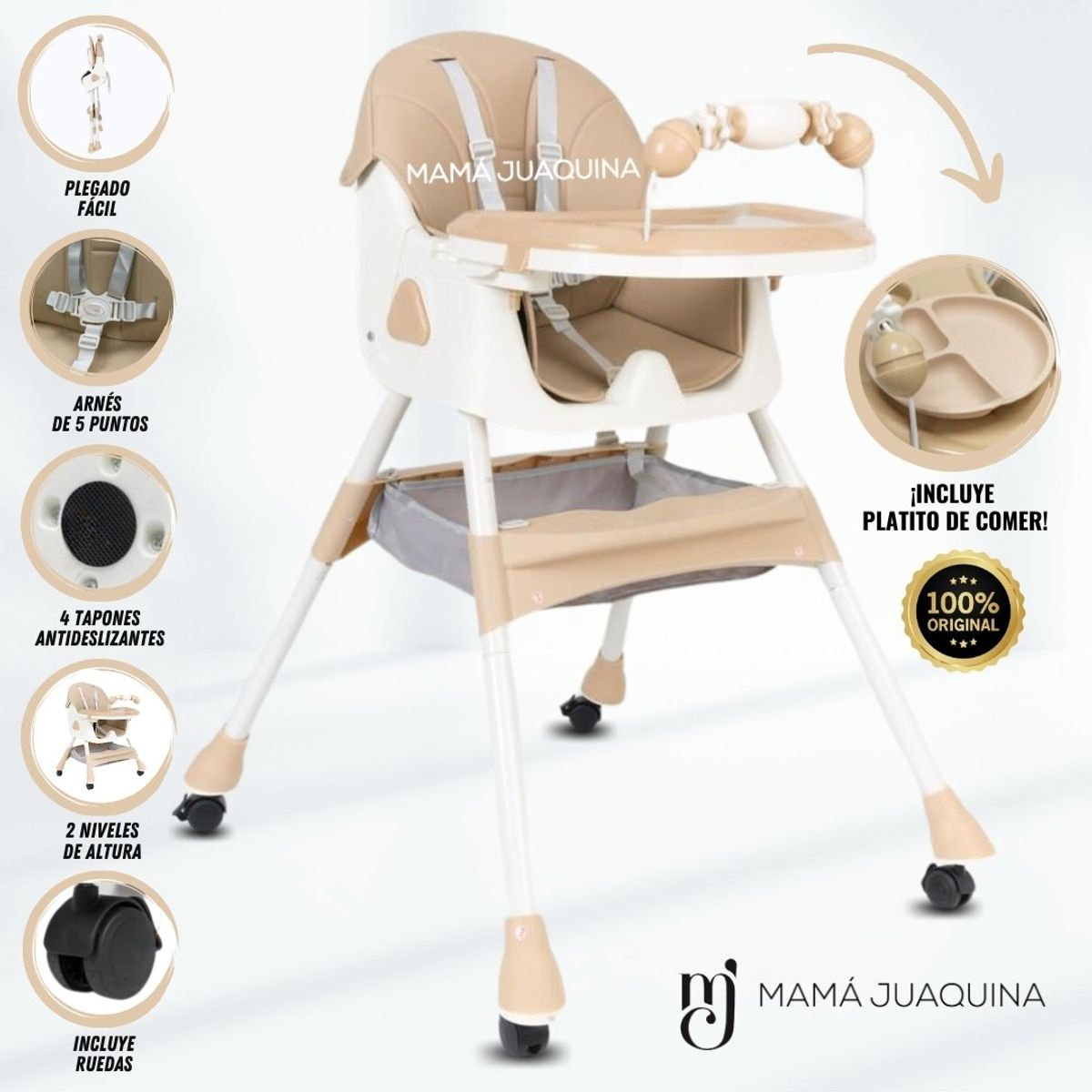 BABY - Silla de Comer «LODGE» con Ruedas Edición Limitada Beige