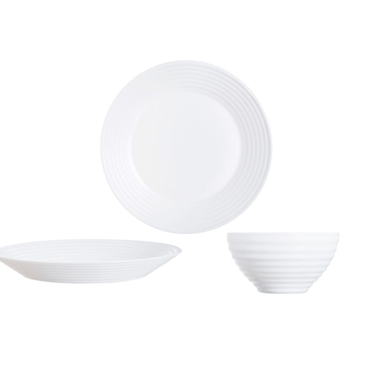 LUMINARC - Plato set x6 Hondo 23.5 cm + Plato set x6 Bajo 27 cm + Bowl 13 cm Harena Blanco