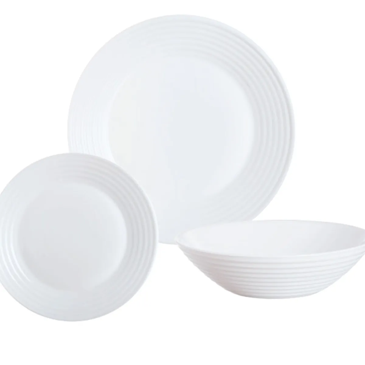 LUMINARC - Pack plato X4 entrada 19 cm  + plato X4 bajo 27 cm  + Bowl  16 cm harena blanco