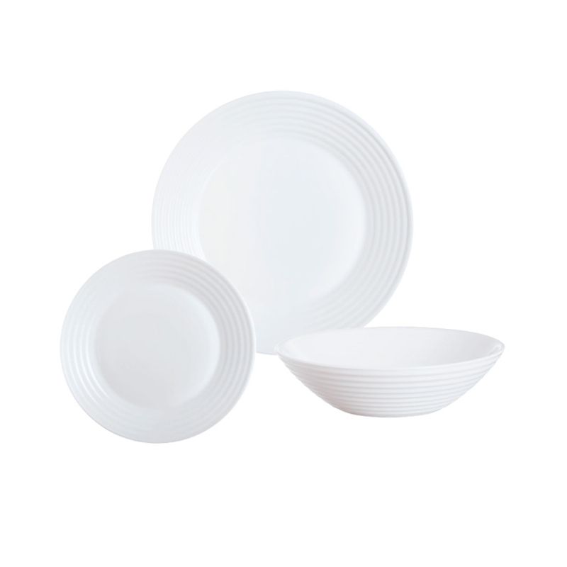LUMINARC - Pack plato X4 entrada 19 cm  + plato X4 bajo 27 cm  + Bowl  16 cm harena blanco