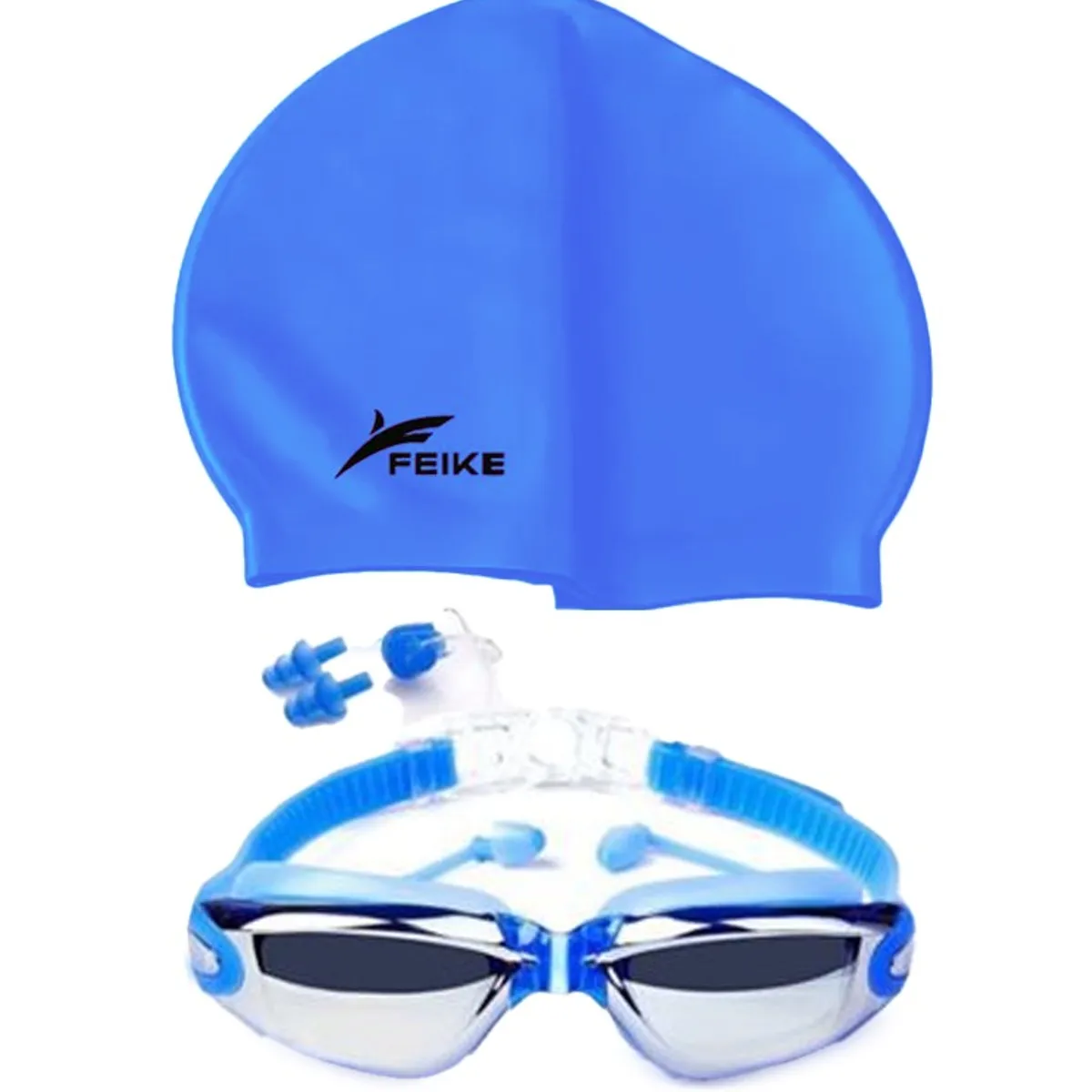 FEIKE - Lentes Natación Azules HD Protección UV y Gorro de Silicona