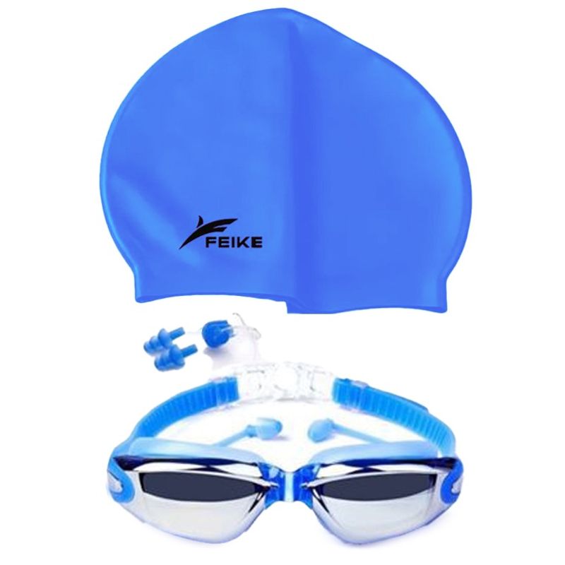 FEIKE - Lentes Natación Azules HD Protección UV y Gorro de Silicona