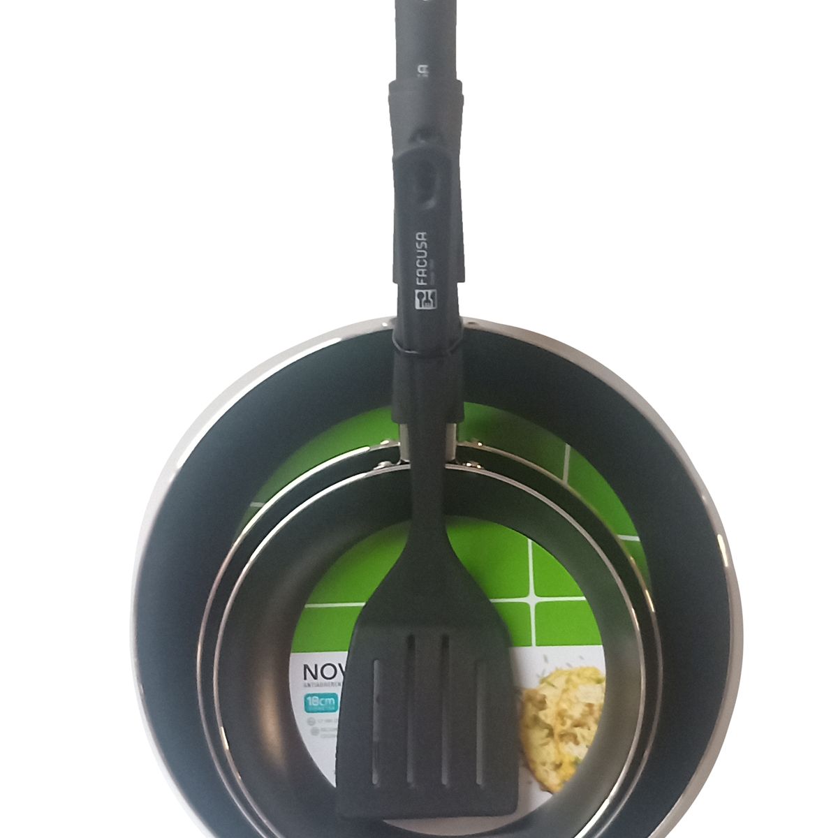 FACUSA - Sarten Antiadherente Juego de 3 Unidades (26 cm, 18 cm y 16 cm) + 1 Espátula de Nylon Gratis