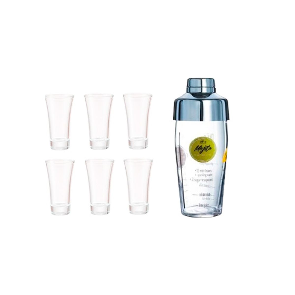 LUMINARC - Pack set x6 Vasos 60 ml Shot con coctelera 580 ml