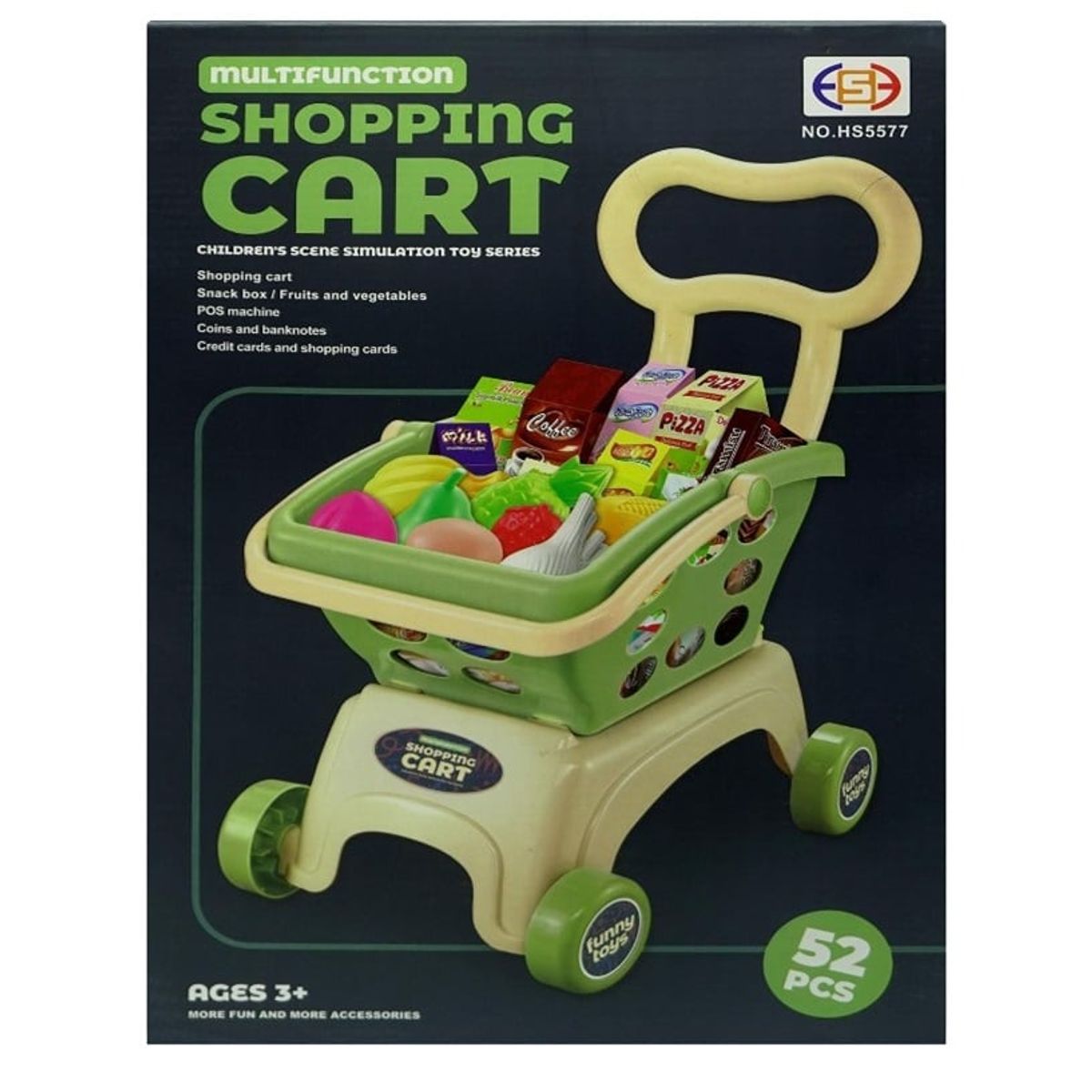 GENERICO - Carrito de Compras de Supermercado 2en1 - 52 Piezas // Verde