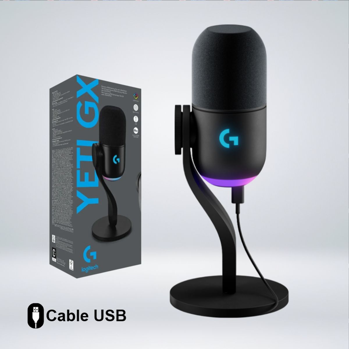 LOGITECH - MICROFONO DINAMICO LOGITECH YETI GX RGB LIGHTSYNC STREAMIMG BLUE VOICE