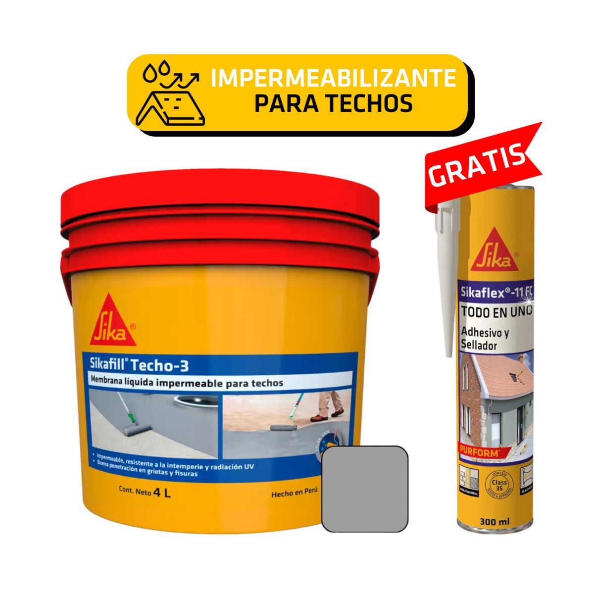 SIKA - Sikafill Techo3 Gris x4L -Gratis 1Sikaflex 11fcPurform x300 Blanco