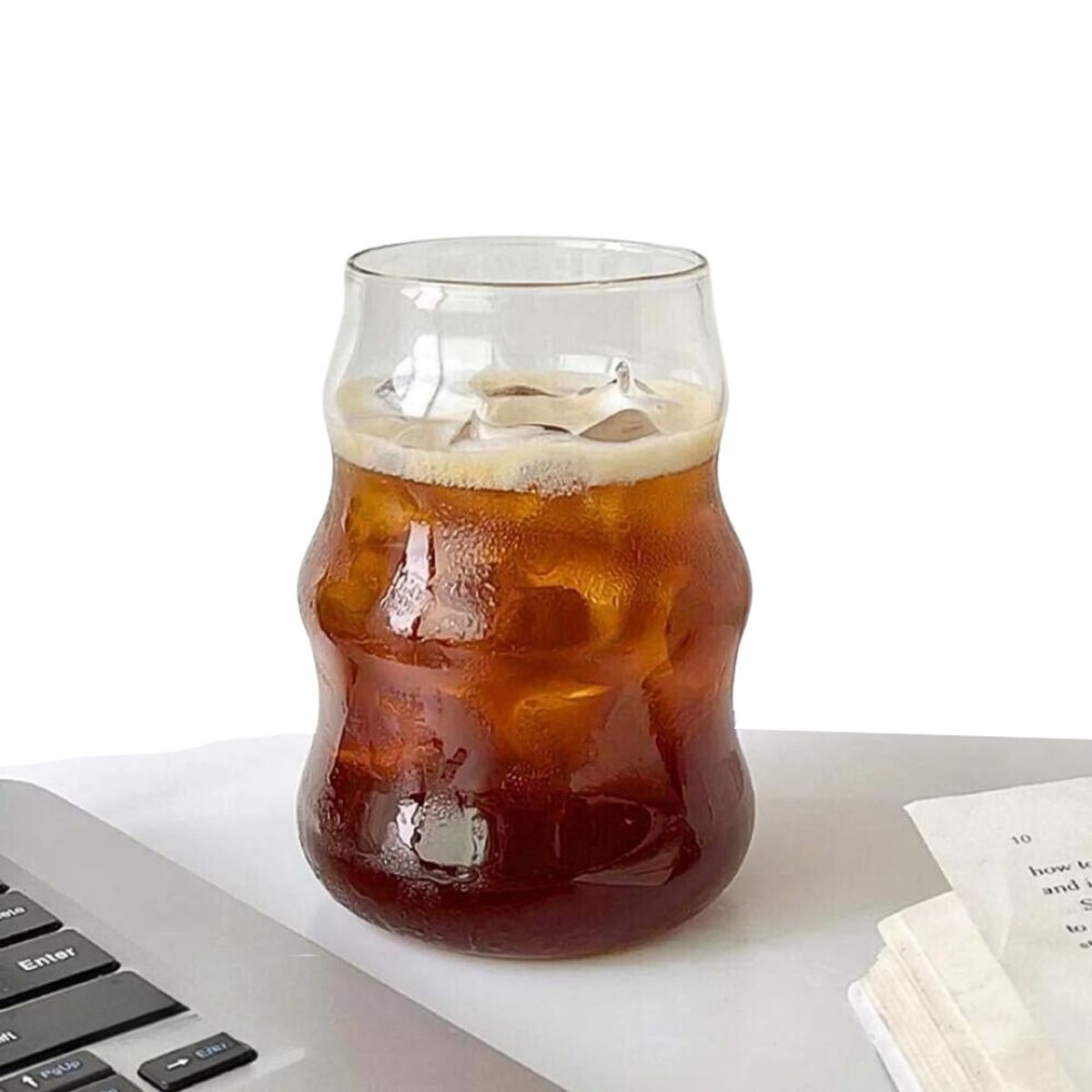 INSPIRA - Vaso de Vidrio Borosilicato Ondulado con Tapa de Bambú y Sorbete