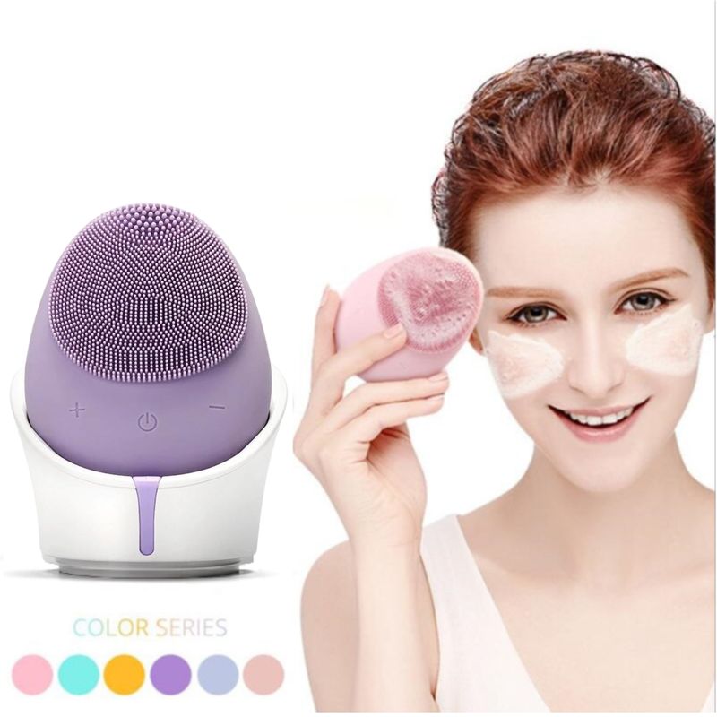 GENERICO - Cepillo Facial Limpiador Exfoliante Silicona Morado Carga USB
