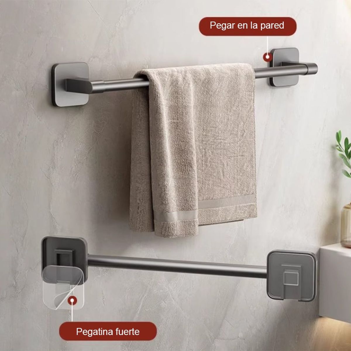 GENERICO - Barra de Toalla Toallero Sin Perforación 40cm Gris x2