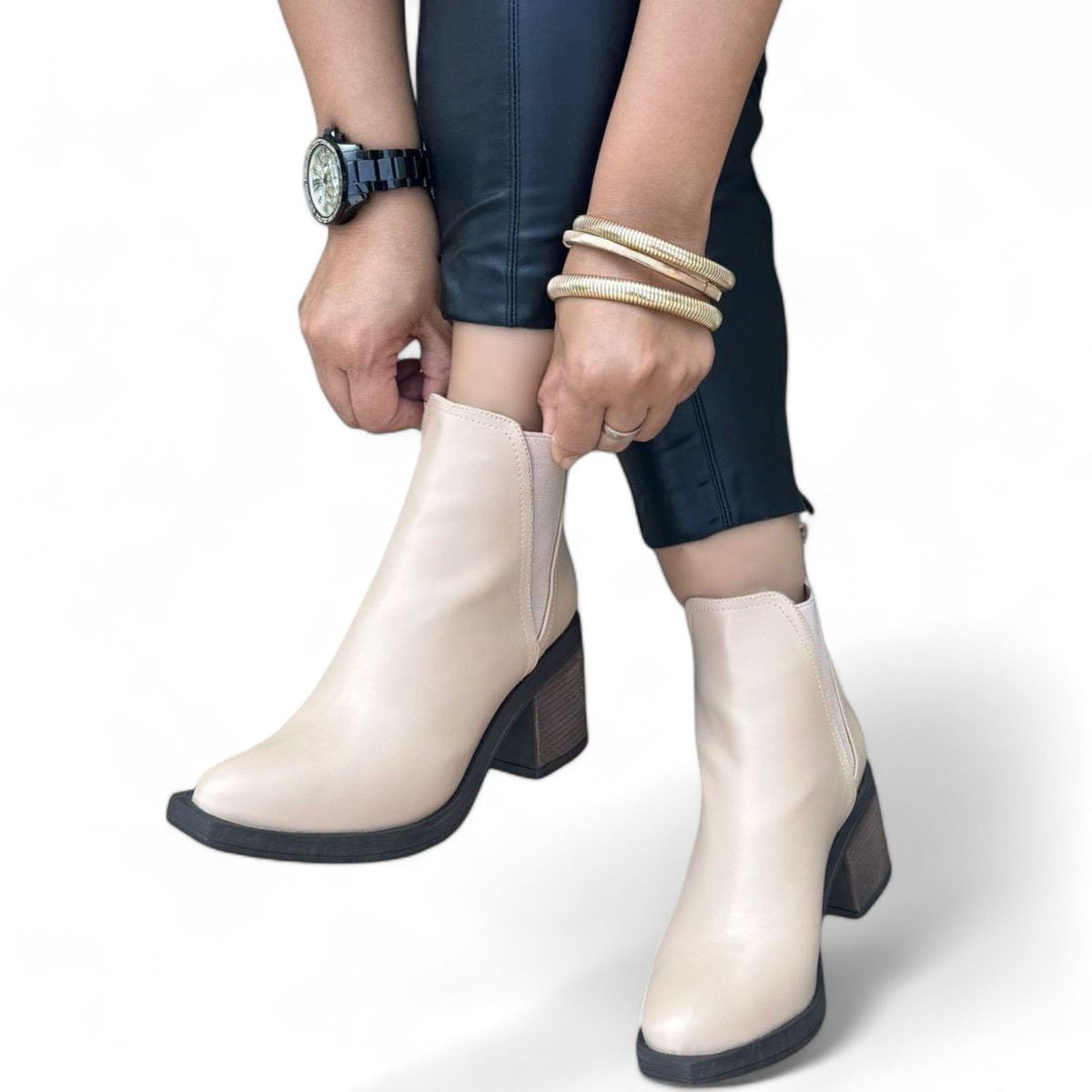 GENERICO - Botin Mujer Casual Taco 7 Ligaelegante1015L-65 Beige.-