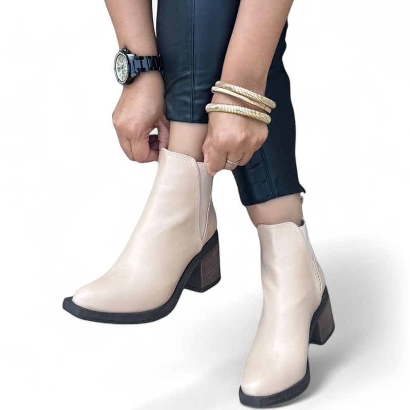 GENERICO - Botin Mujer Casual Taco 7 Ligaelegante1015L-65 Beige.-