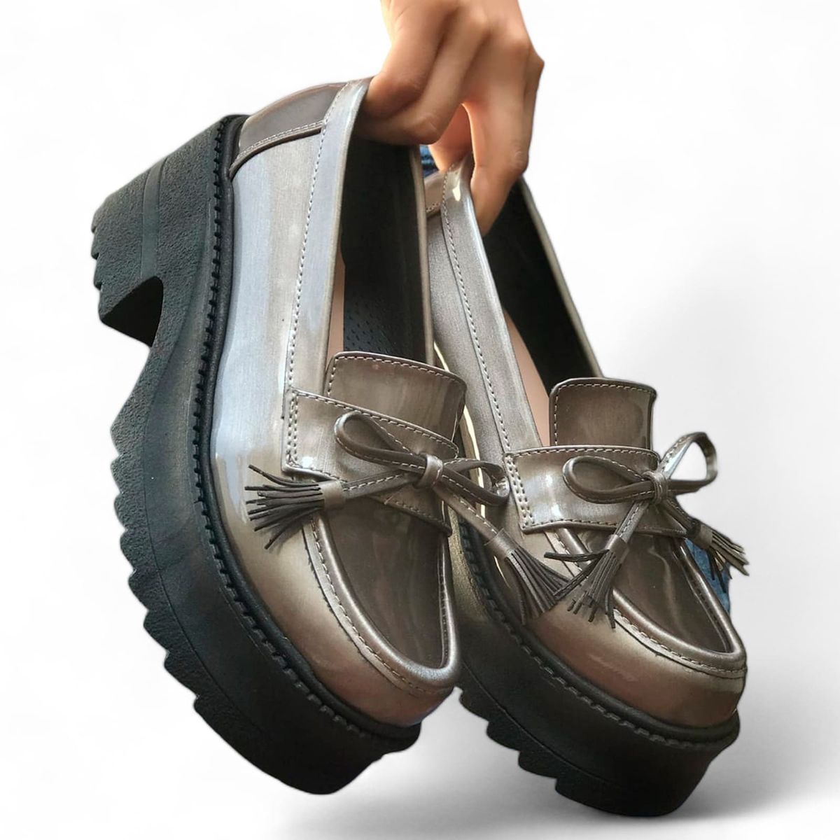 GENERICO - Mocasin Mujer Lazo Planta 5 Plataforma 3 1062L-52 Color Plata