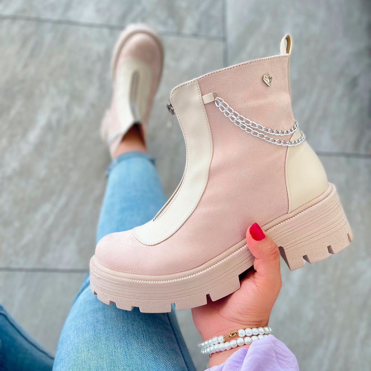 GENERICO - Botin Mujer Yomar Cadena015L-60 Color Hueso