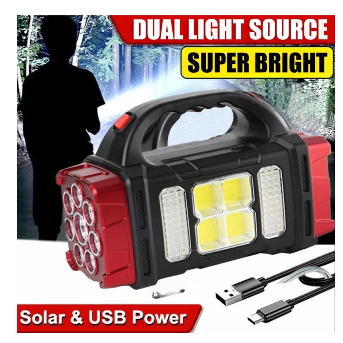 GENERICO - Linterna recargable de mano para acampar Con Cargador Solar