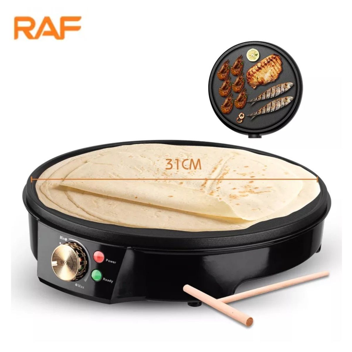 IMPORTADO MC - Crepera de 11 pulgadas 1200w Plancha para panqueques antiadherente