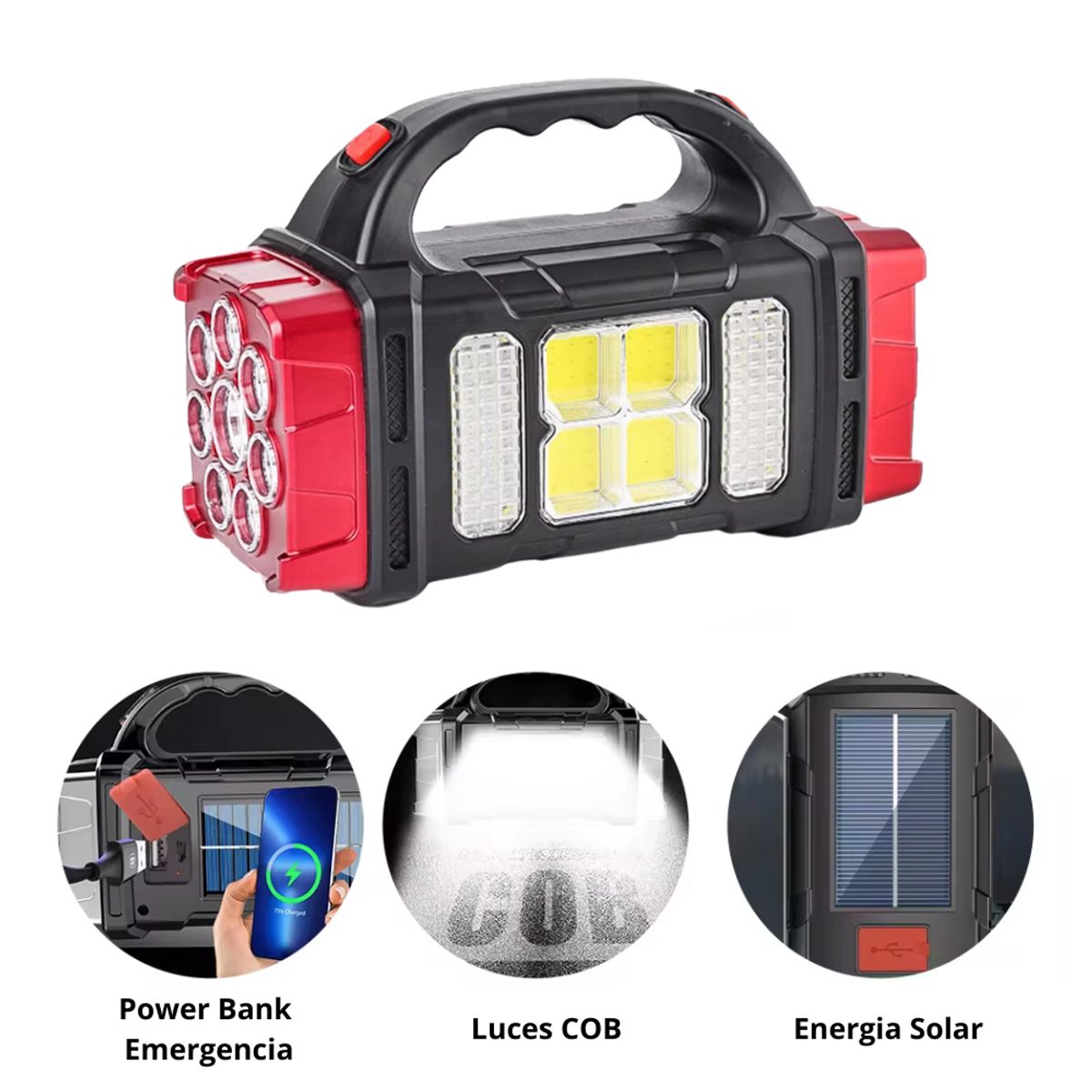 GENERICO - Linterna recargable de mano para acampar Con Cargador Solar