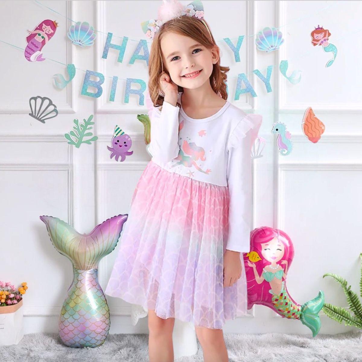 GENERICO - VESTIDO DE NIÑA DE SIRENA CASUAL