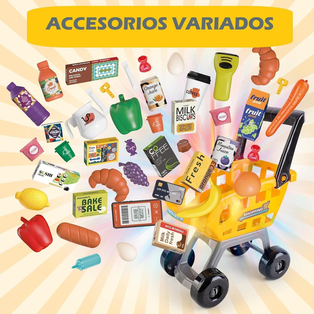 GENERICO - Juguete de Supermarket - Góndolas, Carrito y más - 65 piezas