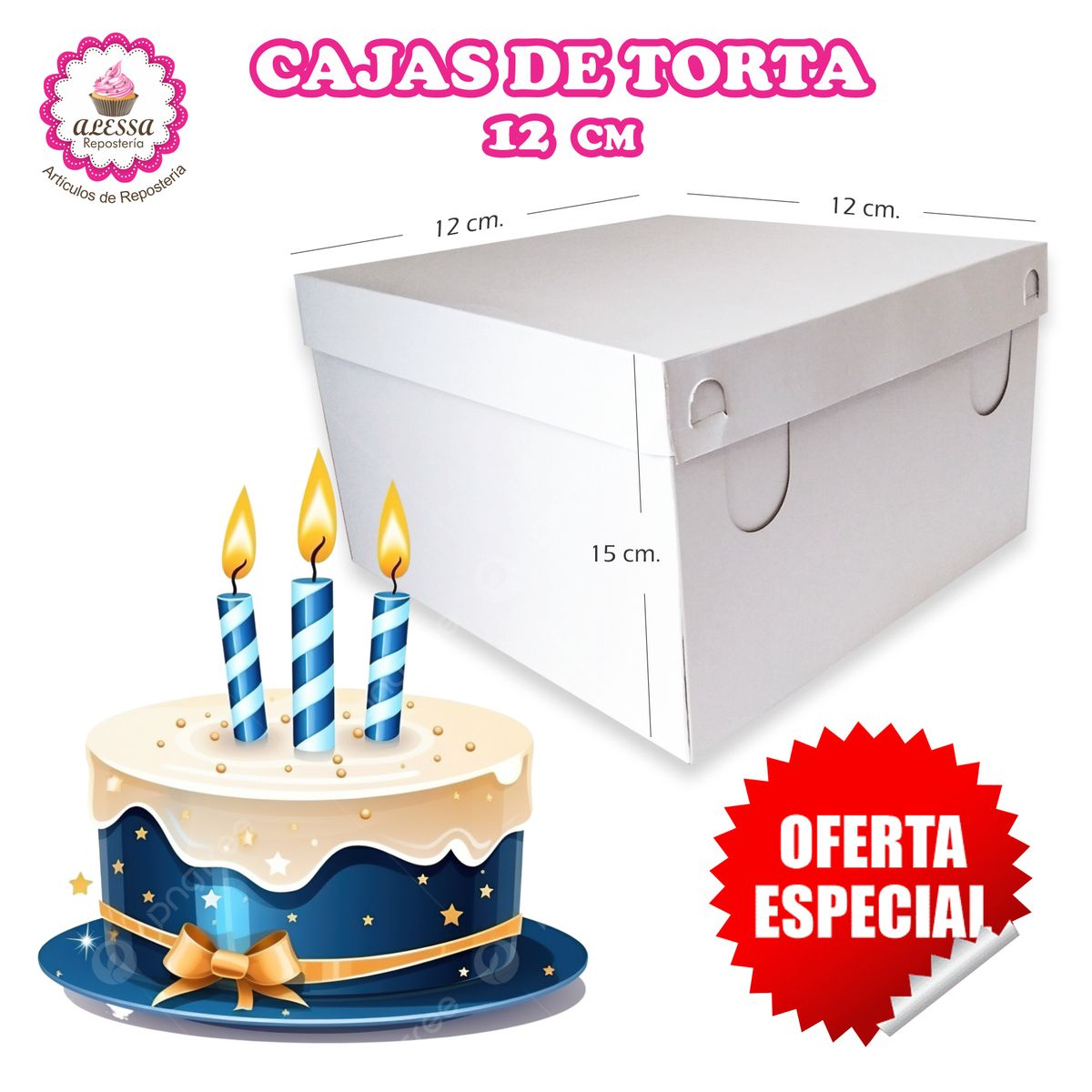 GENERICO - 50 Cajas de Torta Pastel de 12 cm. para Repostería