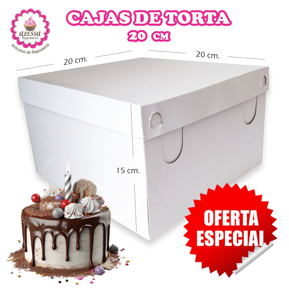 GENERICO - 50 Cajas de Torta Pastel de 20 cm. para Repostería