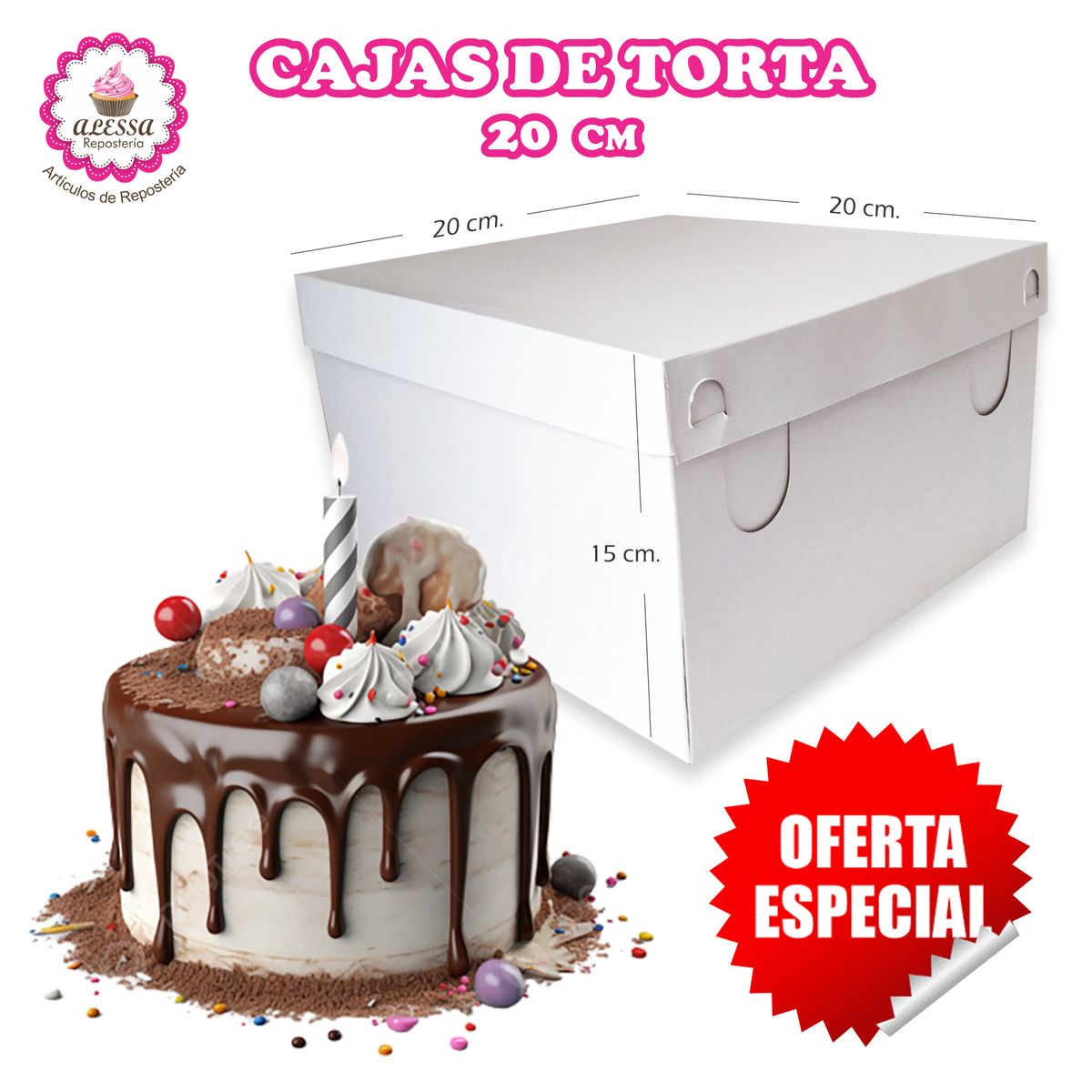 GENERICO - 50 Cajas de Torta Pastel de 20 cm. para Repostería