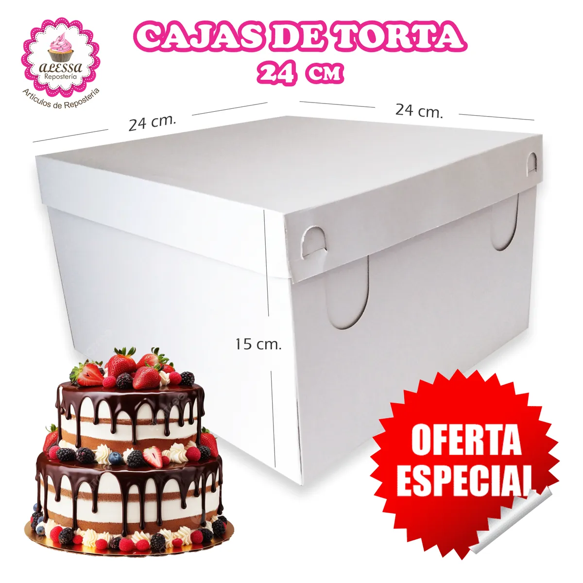 GENERICO - 50 Cajas de Torta Pastel de 24 cm. para Repostería
