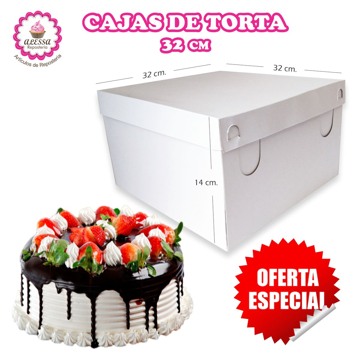 GENERICO - 50 Cajas de Torta Pastel de 32 cm. para Repostería