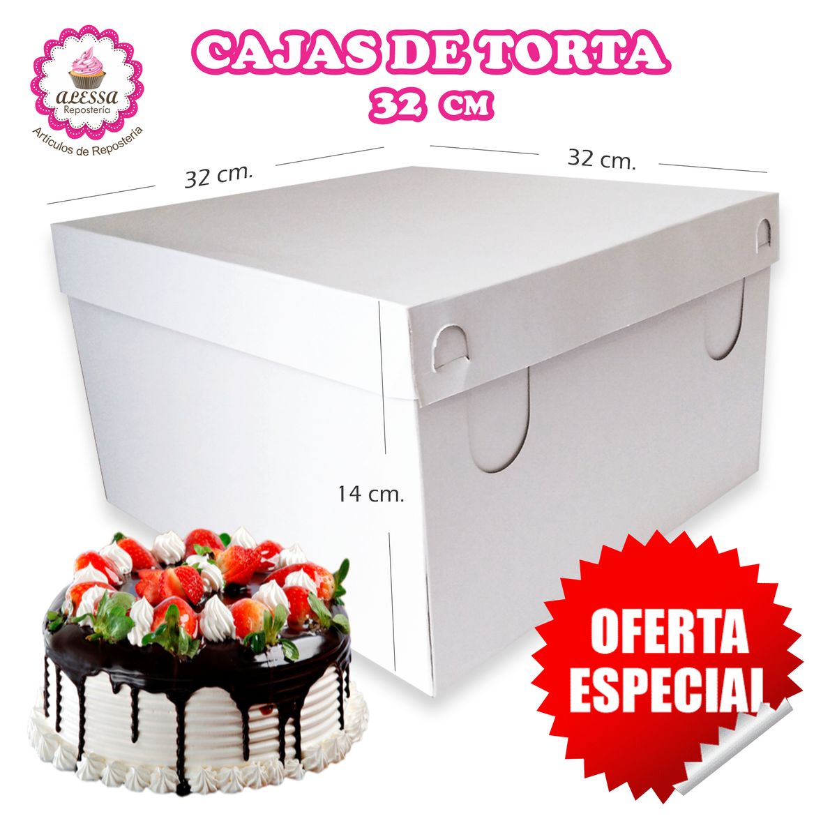 GENERICO - 50 Cajas de Torta Pastel de 32 cm. para Repostería