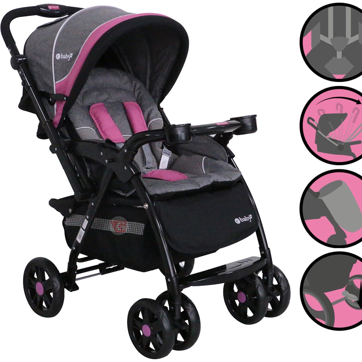 EBABY - Coche Cuna YODIE 1142-1 pink