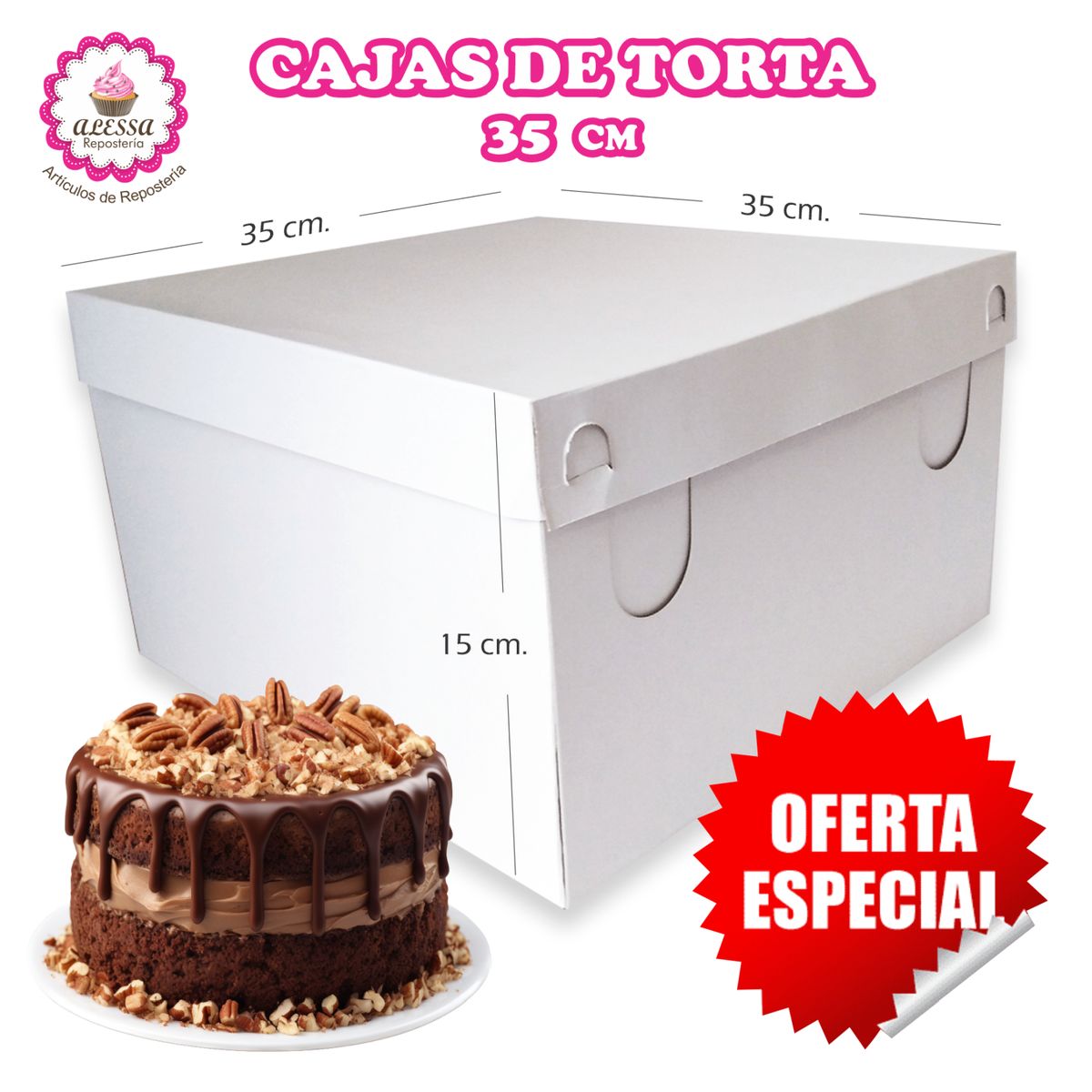 GENERICO - 50 Cajas de Torta Pastel de 35 cm. para Repostería