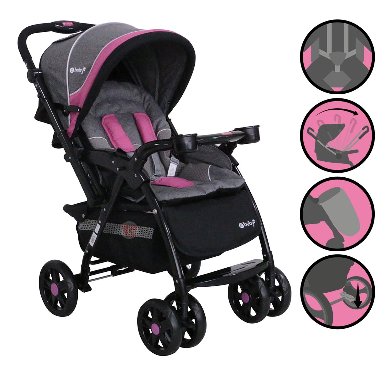 EBABY - Coche Cuna YODIE 1142-1 pink