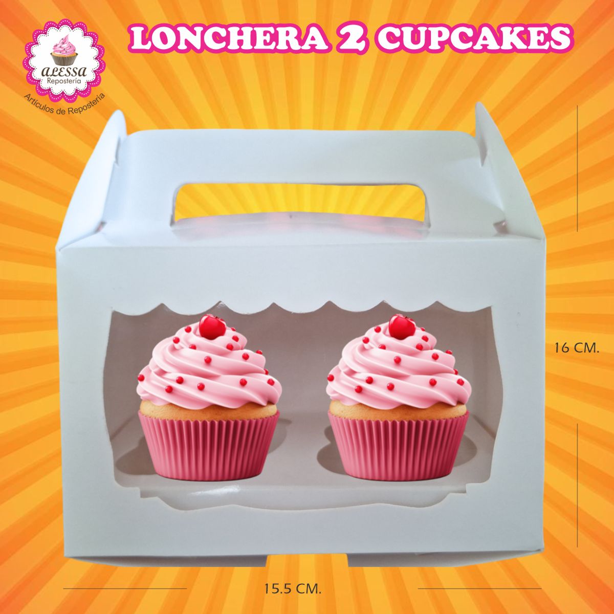 GENERICO - 50 Cajas Lonchera para 2 Cupcakes en Repostería
