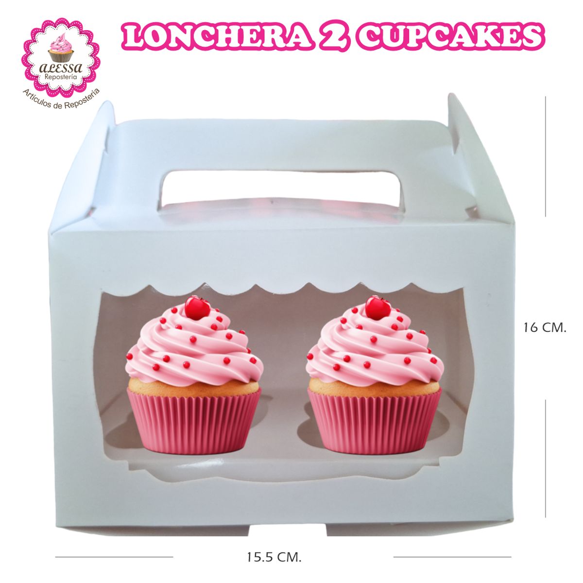 GENERICO - 50 Cajas Lonchera para 2 Cupcakes en Repostería
