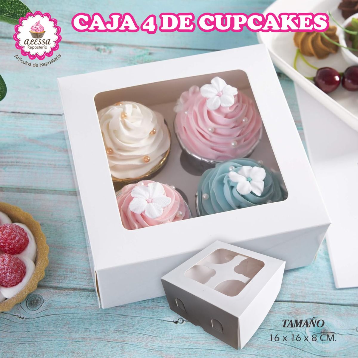 GENERICO - 50 Cajas para 4 Cupcakes en Repostería