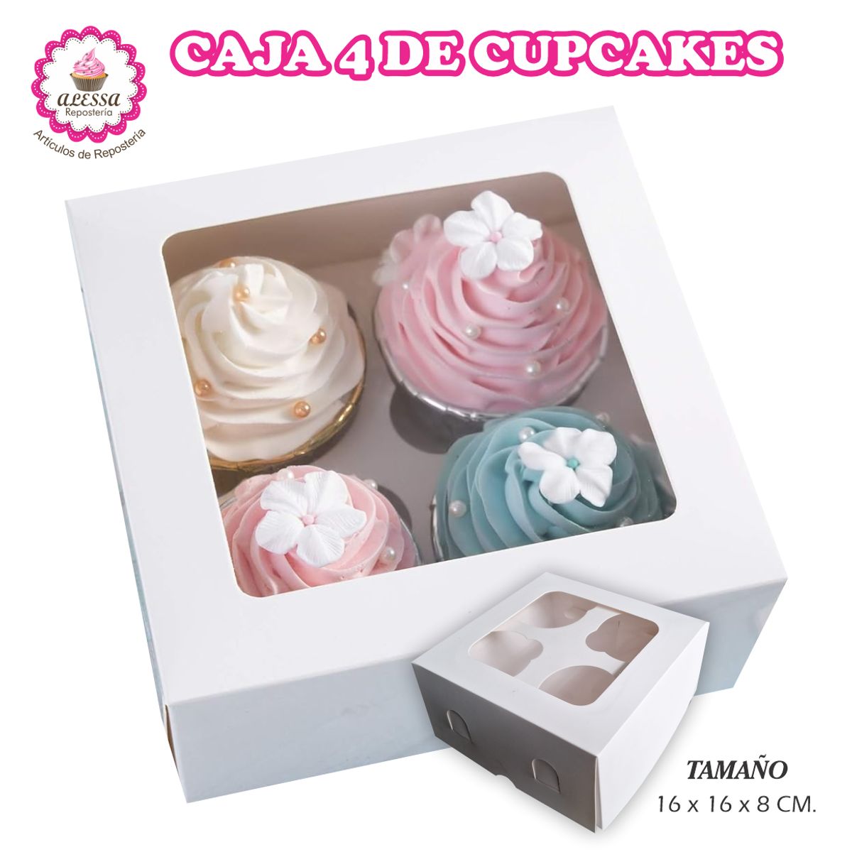 GENERICO - 50 Cajas para 4 Cupcakes en Repostería