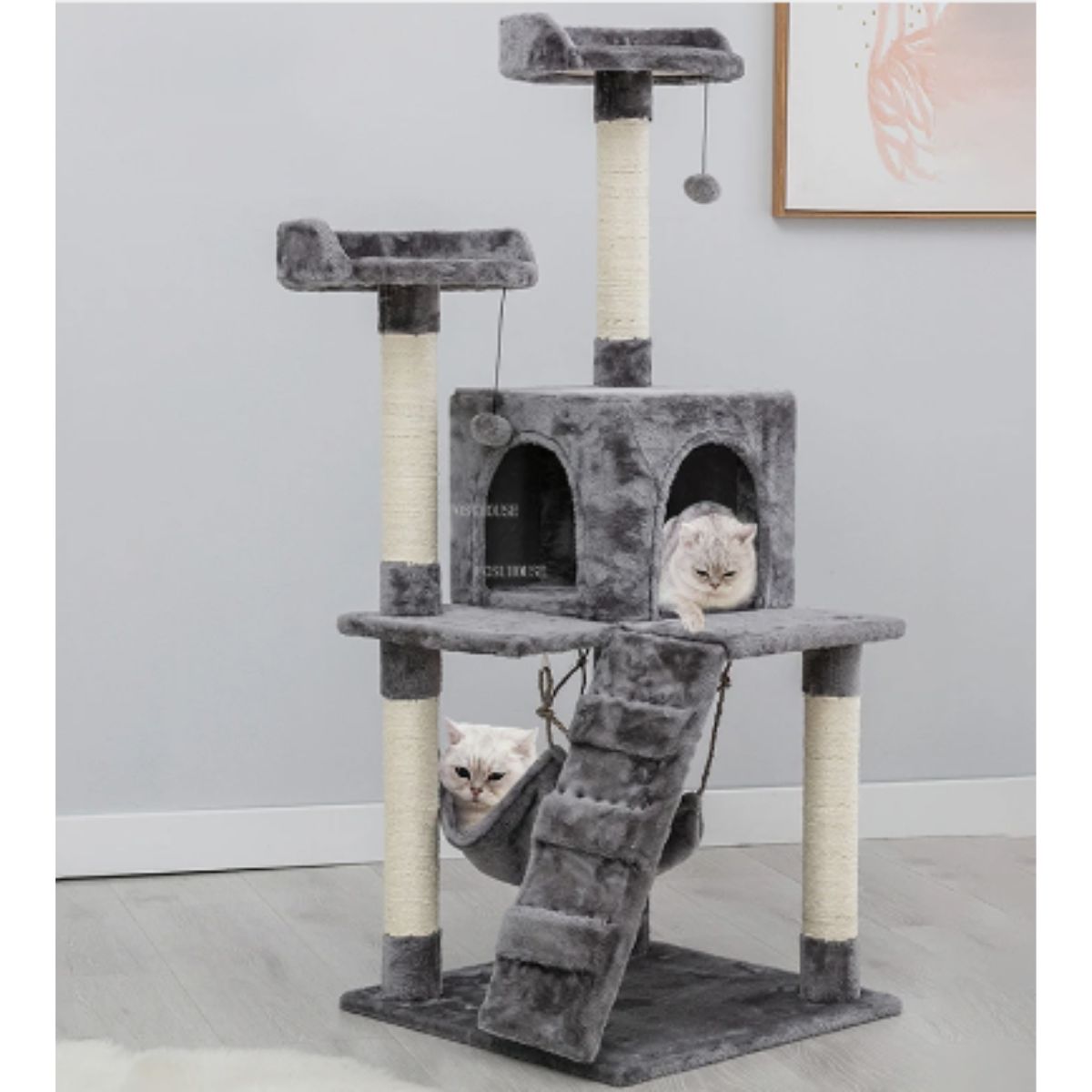 GENERICO - Torre Gimnasio Casa Rascador Gris Para Gatos Hamaca 5 pisos