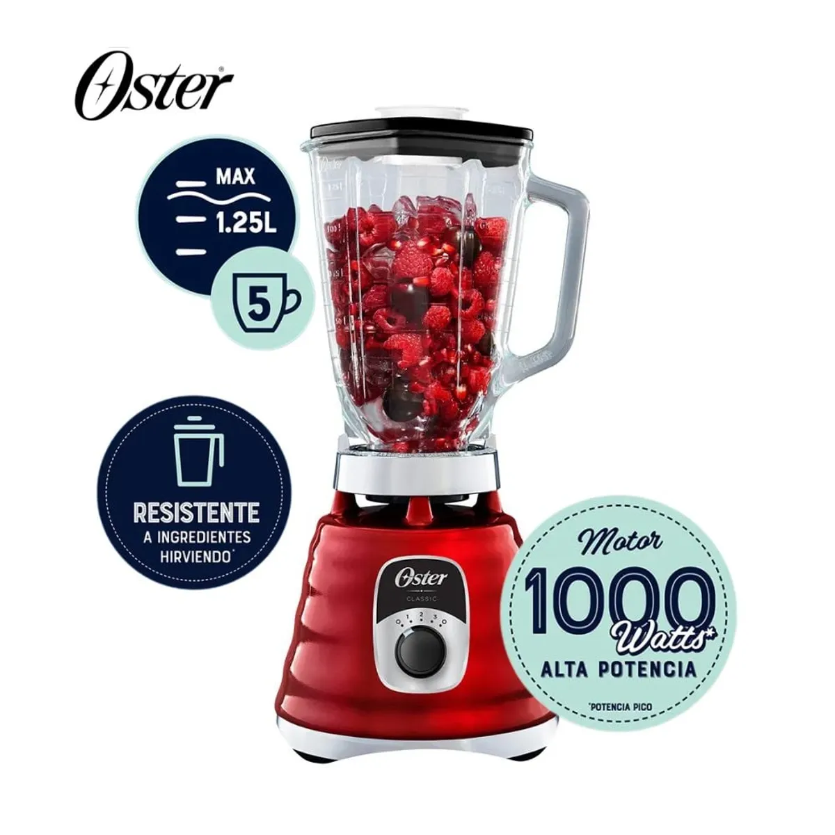 OSTER - Licuadora clásica Oster® roja con perilla ergonómica de 3 velocidades BLST4126R