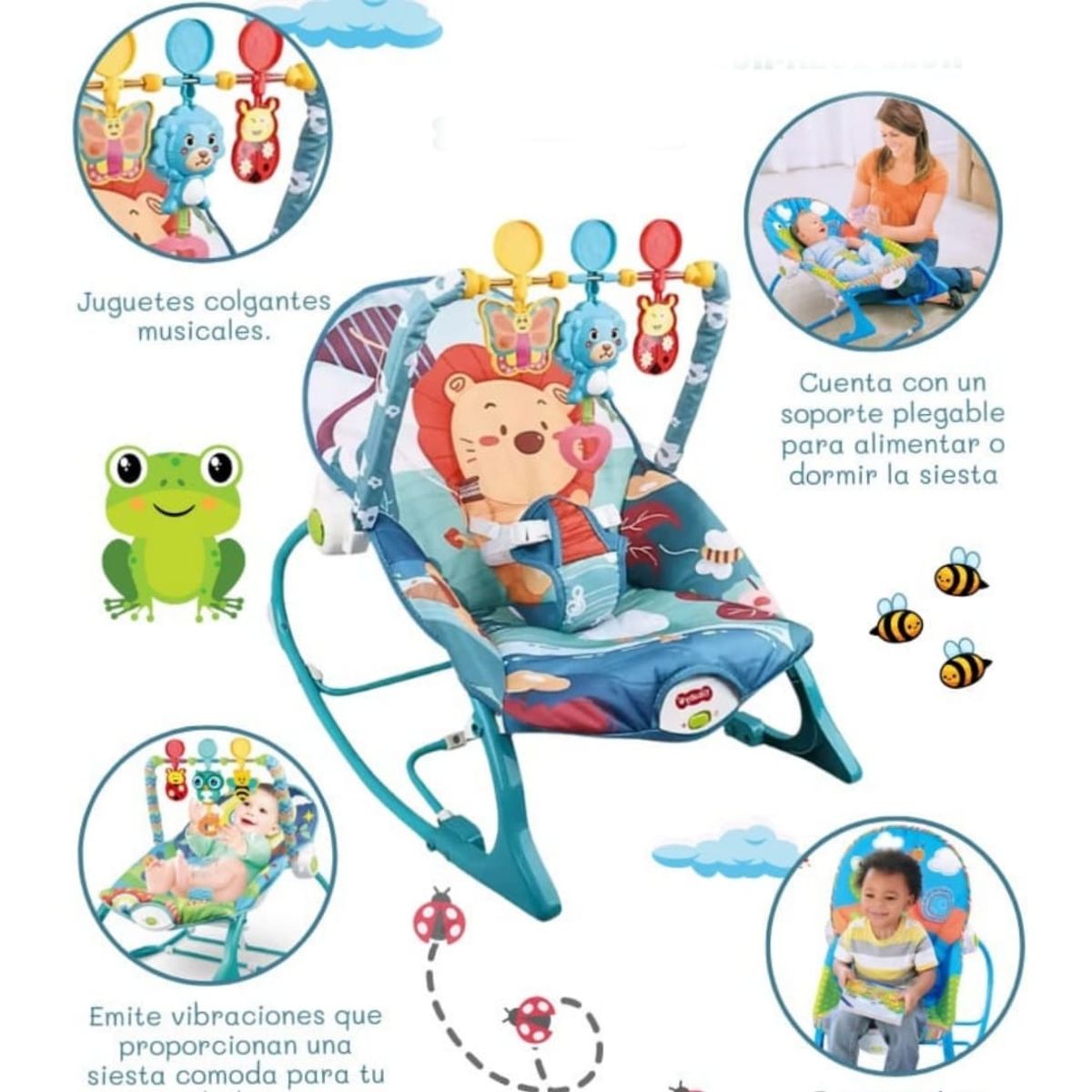 GENERICO - Silla Mecedora con Vibrador Musical y Toys LEON AZUL