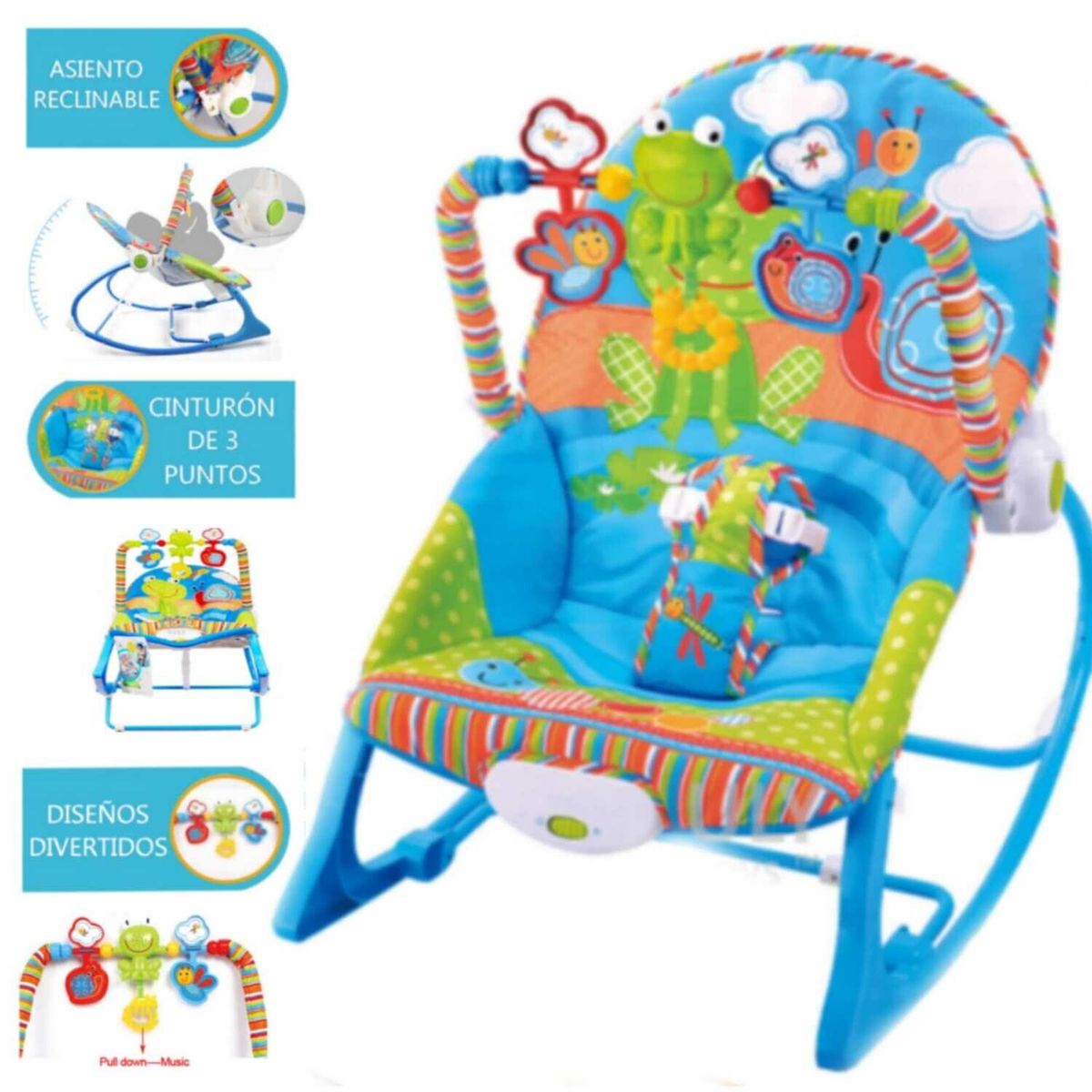 GENERICO - Silla Mecedora con Vibrador Musical y Toys LEON AZUL