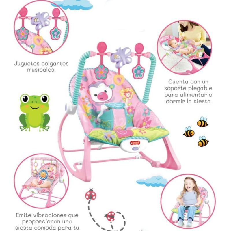 GENERICO - Silla Mecedora con Vibrador Musical y Toys OSO ROSA