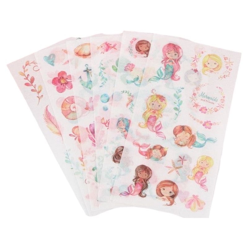 GENERICO - Pack de stickers x 10 de láminas de stickers Sirenas y Animales del Océano