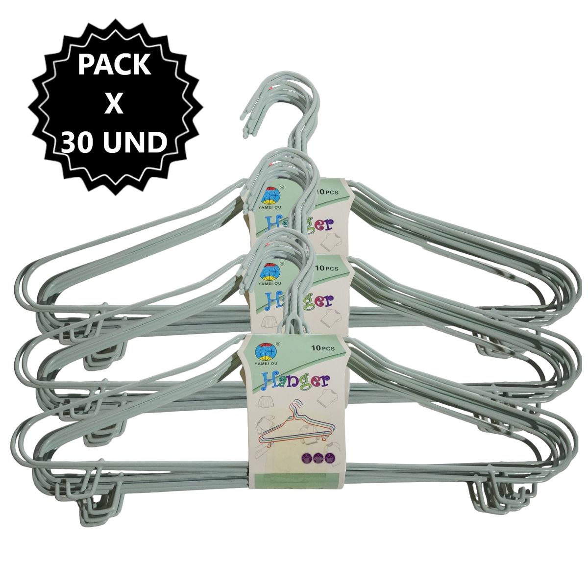 GENERICO - Pack 30 Ganchos Colgadores Para Ropa - Verde