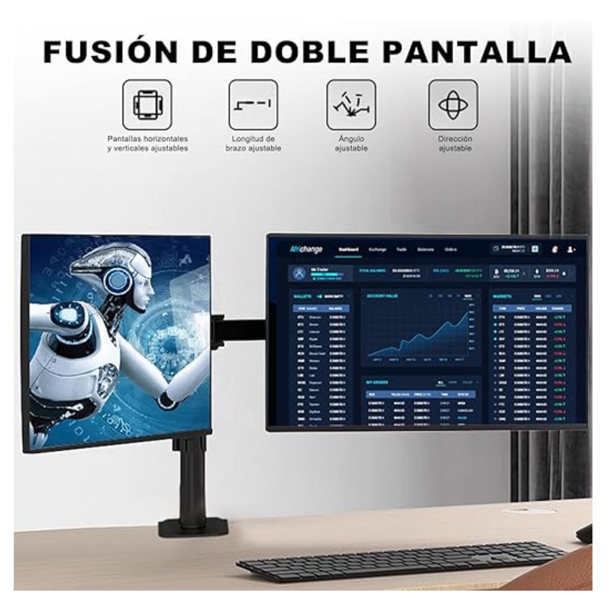 SEISA - Soporte de escritorio 17 A 30 Pulgadas Rack Para 2 Monitores de acero