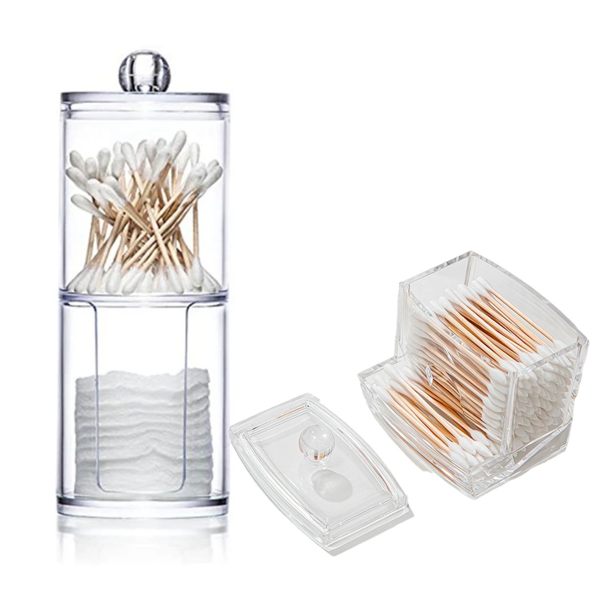 GENERICO - Kit Juego 2 Organizadores Acrílicos para hisopos y algodón
