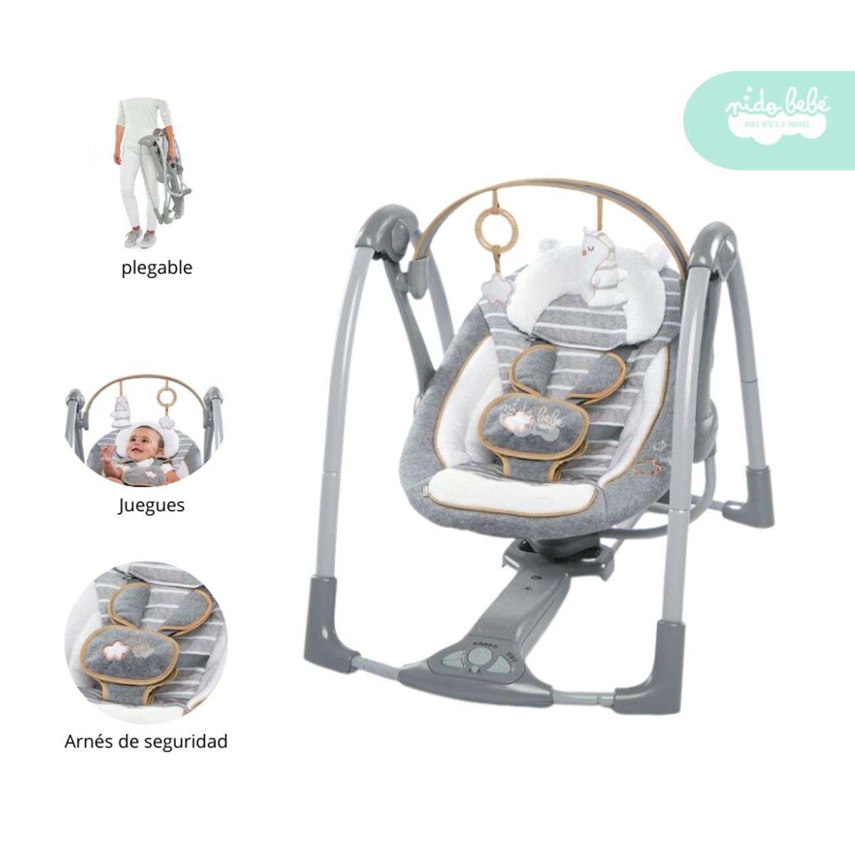 GENERICO - Silla Nido Mecedora de Bebé Columpio color Plomo