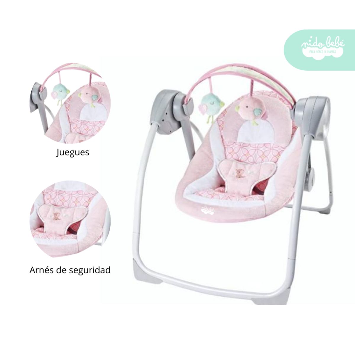 GENERICO - Silla Nido Mecedora de Bebé Columpio modelo Sweet rosado