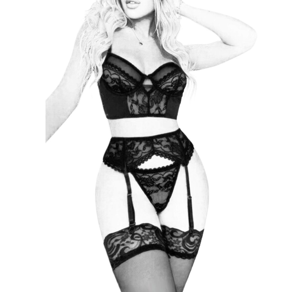 GENERICO - Conjunto Miranda incluye medias de regalo lencería fina_.