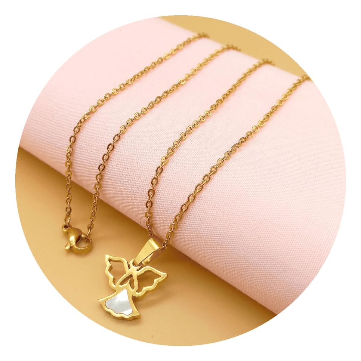 GENERICO - Collar Dije Ángel Protector Acero Y Nácar