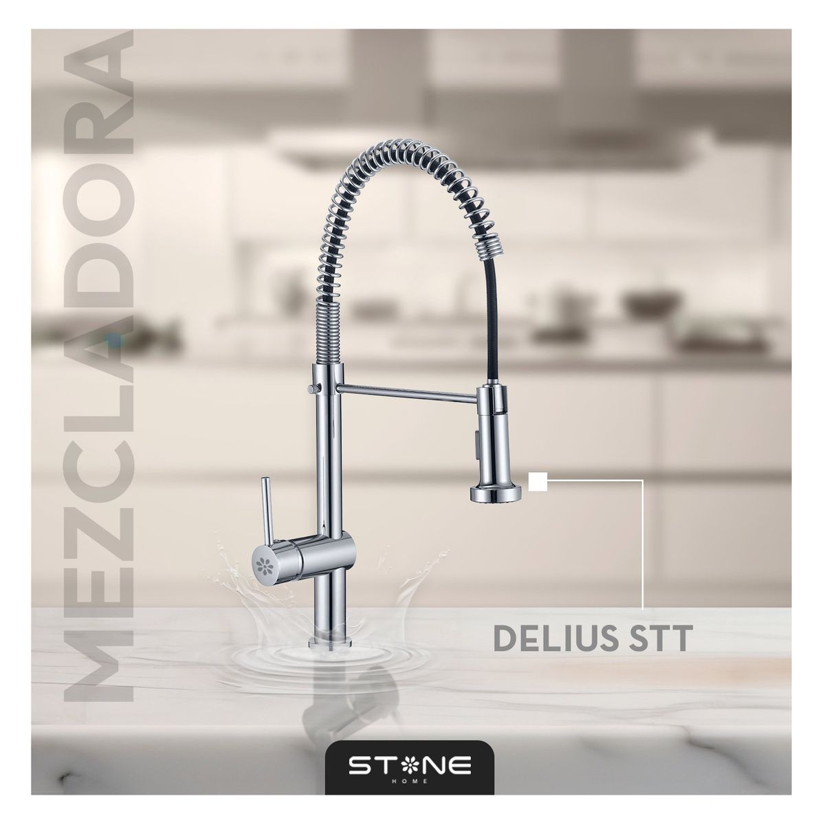STONE - MEZCLADORA MONOCOMANDO P/COCINA  AL MUEBLE  DELIUS ST-01 CROMADO STONE